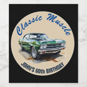Birthday Classic Green Muscle Car  Wine Label