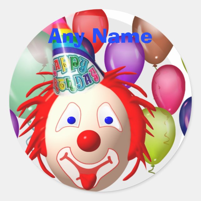 Birthday clown, Any Name Classic Round Sticker (Front)
