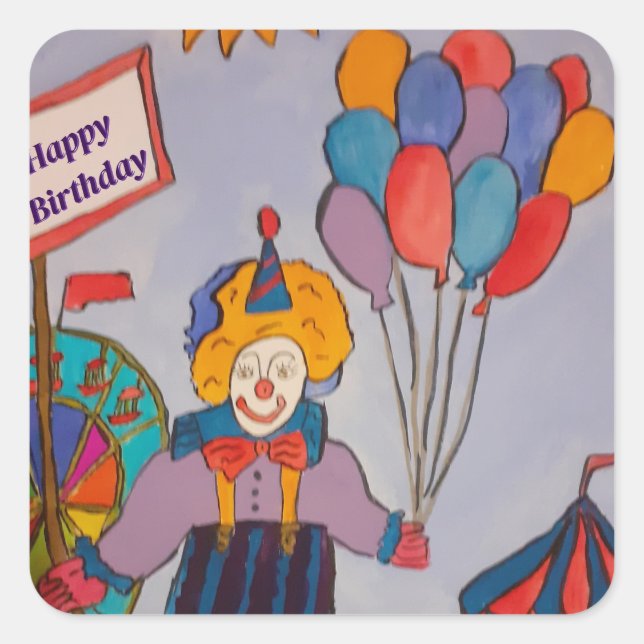 Birthday Clown  Square Sticker (Front)