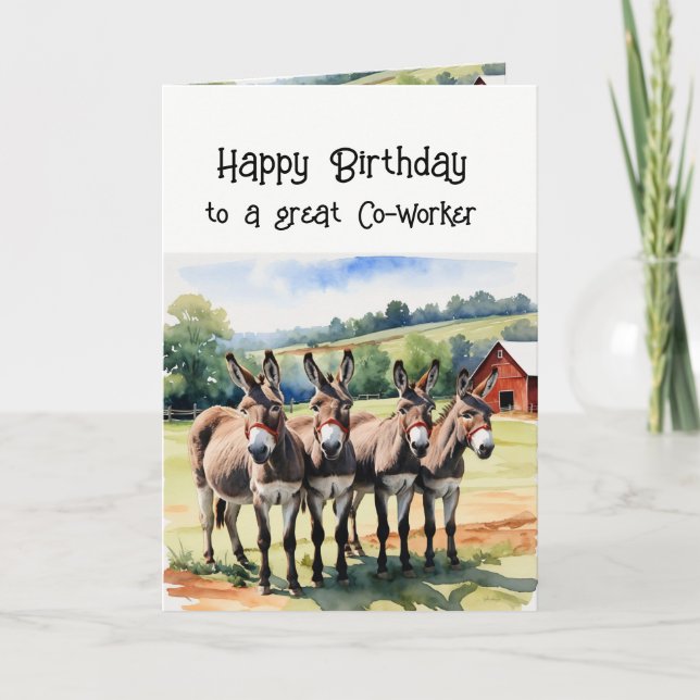 Birthday Co-worker From All of Us Animal Donkey  Holiday Card (Front)