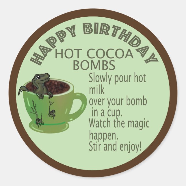 Birthday cocoa bomb labels, dinosaur birthday clas classic round sticker (Front)