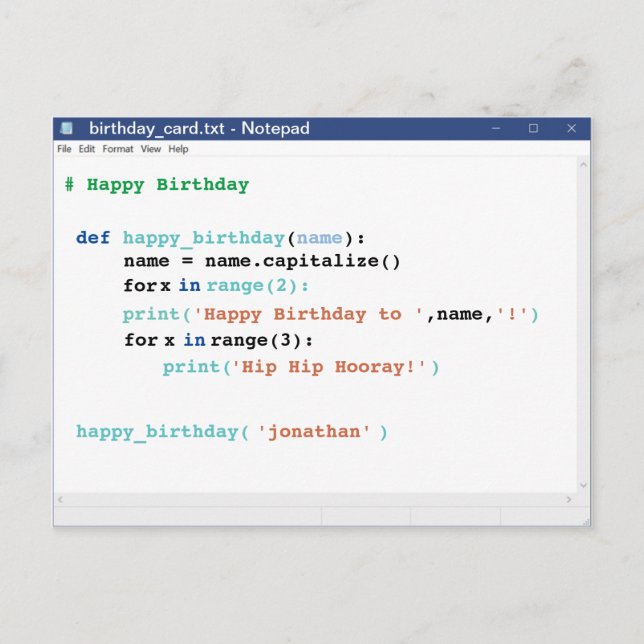 Birthday Coder Format Notepad Computer Programmer Postcard (Front)