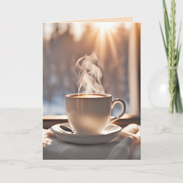 Birthday Coffee By Winter Window Card (Front)