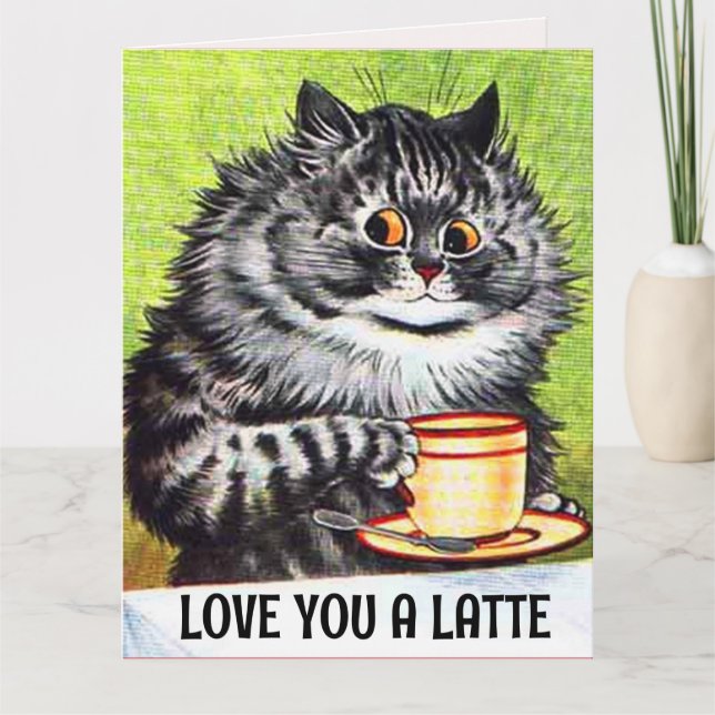 BIRTHDAY COFFEE CAT Louis Wain Greeting Card (Front)