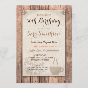 Birthday Coffee Friends Party Rustic Cafe Wood Invitation