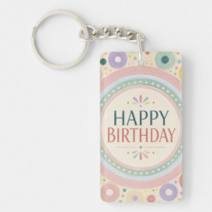 Birthday Colorful Retro Circle Pattern Keychain