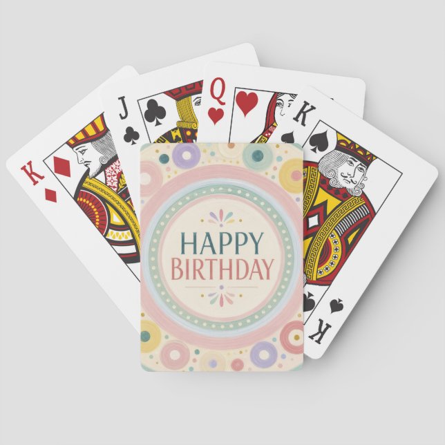 Birthday Colorful Retro Circle Pattern Playing Cards (Back)