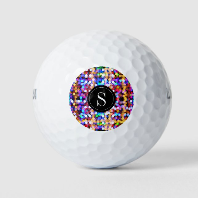 Birthday Colourful Bokeh Lights Monogram Initial Golf Balls (Front)