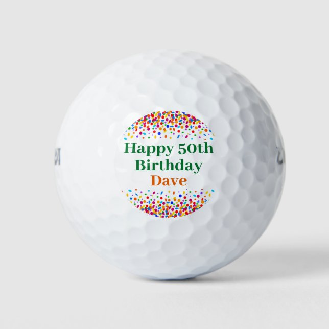 Birthday Colourful Confetti Add Name Age Golf Balls (Front)
