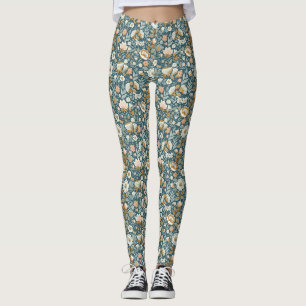 Birthday Colourful Floral In Blue, Brown, and Beig Leggings