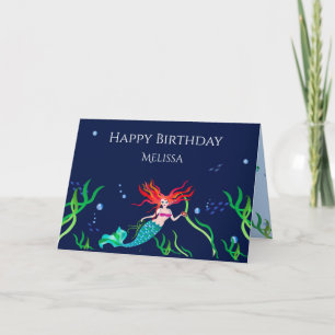 Birthday Colourful Mermaid in the Sea Name Insert Card