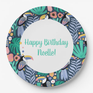 Birthday Colourful Tropical Toucan Bird Paper Plate