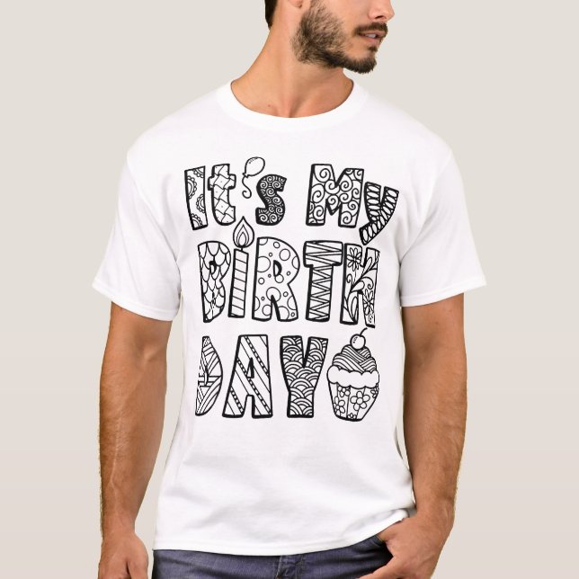 Birthday Colouring T-Shirt Doodle Art Illustration (Front)