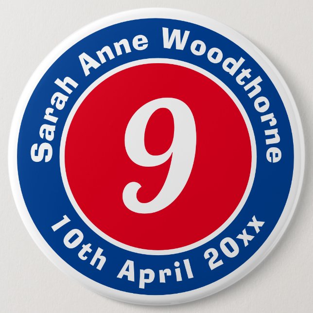 Birthday Commemoration with Name, Age, & Date 6 Cm Inch Round Button (Front)