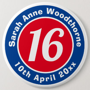 Birthday Commemoration with Name, Age, & Date 6 Inch Round Button