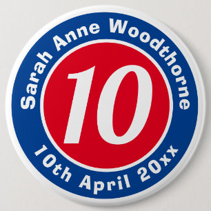 Birthday Commemoration with Name, Age, & Date 6 Inch Round Button