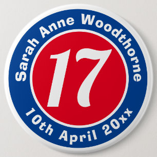 Birthday Commemoration with Name, Age, & Date 6 Inch Round Button