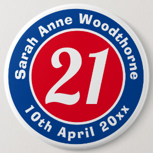 Birthday Commemoration with Name, Age, & Date 6 Inch Round Button