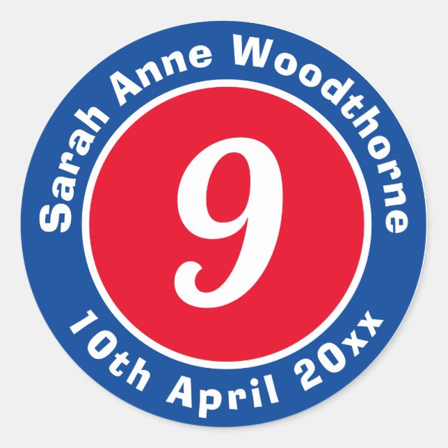 Birthday Commemoration with Name, Age, & Date Classic Round Sticker (Front)