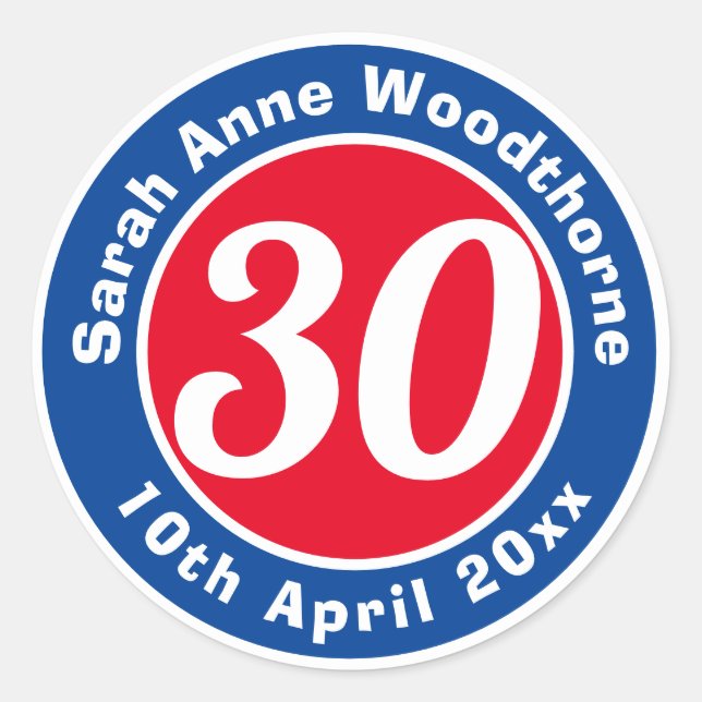 Birthday Commemoration with Name, Age, & Date Classic Round Sticker (Front)