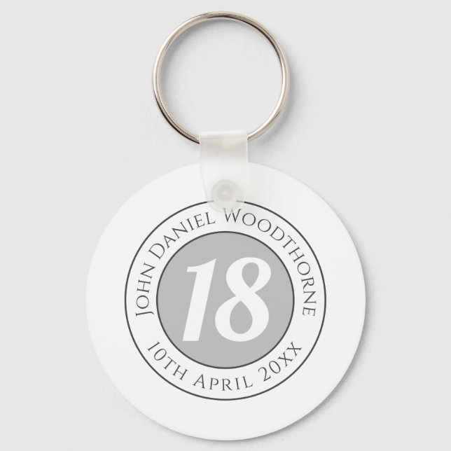 Birthday Commemoration with Name, Age, & Date Keychain (Front)