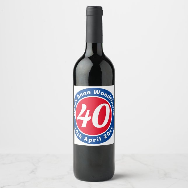 Birthday Commemoration with Name, Age, & Date Wine Label (Front)