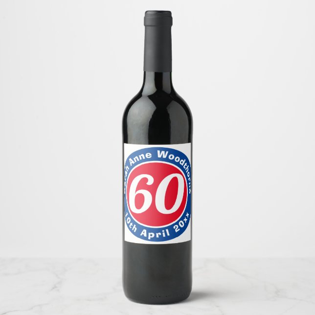 Birthday Commemoration with Name, Age, & Date Wine Wine Label (Front)