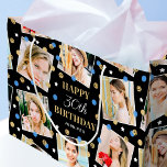 Birthday Confetti Custom Name Photo Collage Blue Large Gift Bag<br><div class="desc">Create a stylish photo collage gift bag with six favourite photos! Personalize the template with the recipient's name and birthday age. An elegant design featuring an all-over pattern of confetti,  stars and square-shaped photographs; perfect for family and friends. Printed colours: blue,  black,  white,  and faux gold elements.</div>