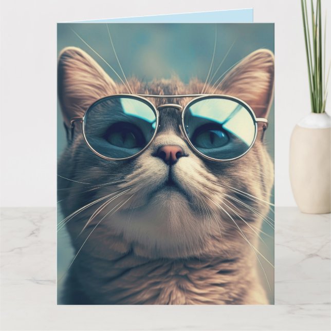 BIRTHDAY COOL CAT SUNGLASSES GREETING CARD (Front)