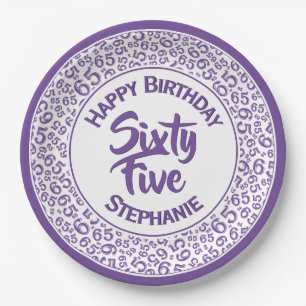 Birthday Cool Random Number Pattern Purple/White Paper Plate
