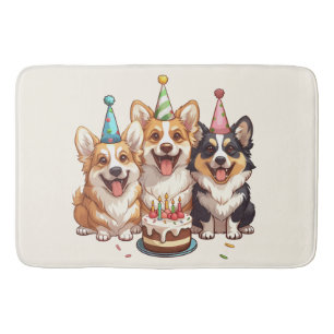 Birthday Corgi Dogs Bath Mat