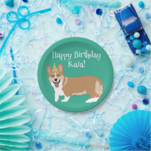 Birthday Corgi Paper Plate