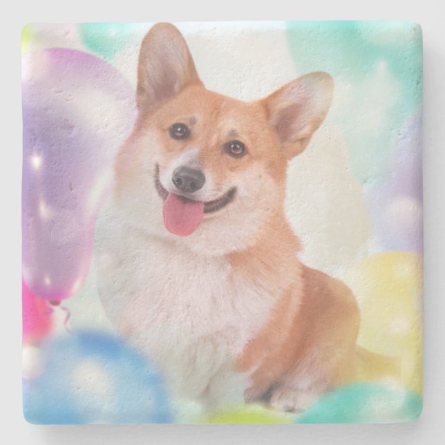 Birthday Corgi Stone Coaster (Front)