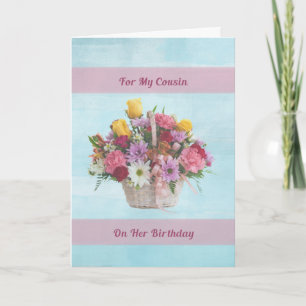 Birthday, Cousin, Colourful Flowers in a Basket Card