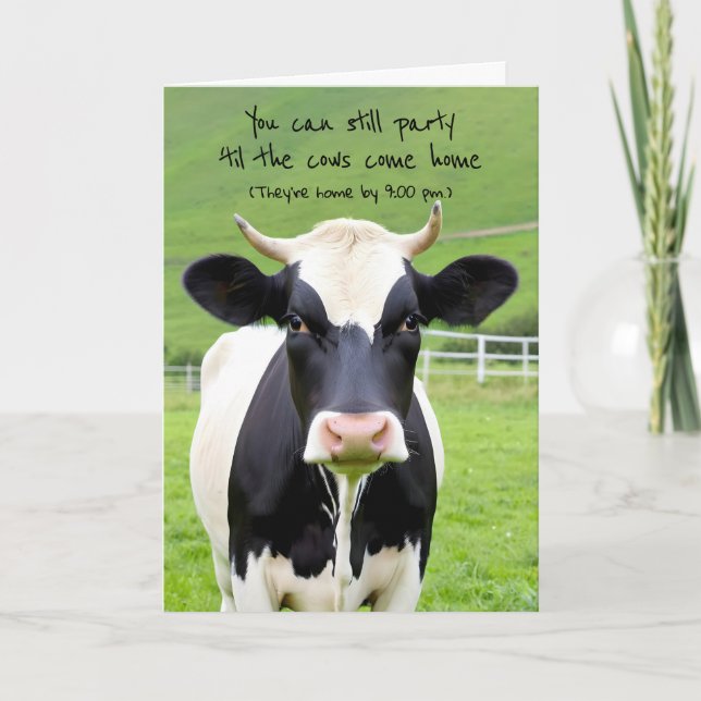 Birthday Cow In Pasture Card (Front)