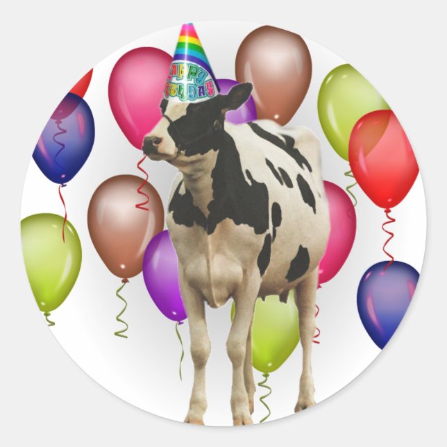 Birthday Cow Theme Party Classic Round Sticker (Front)