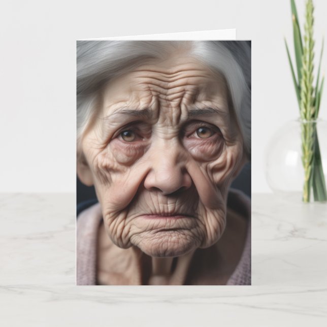 Birthday Cranky Old Lady Face Card (Front)