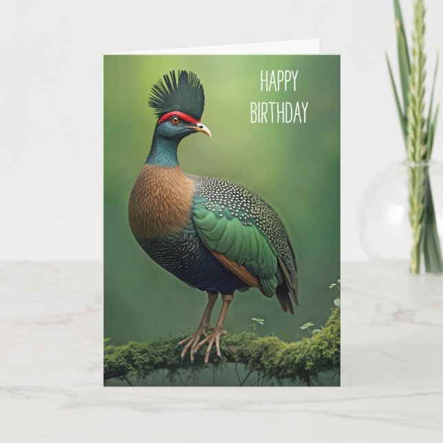 Birthday Crested Partridge On a Branch Card (Front)