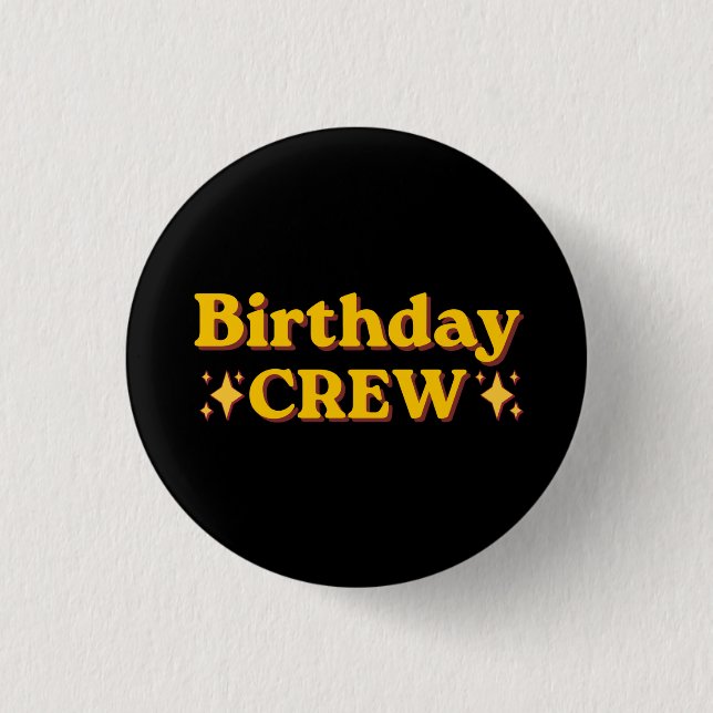 Birthday Crew Retro 1 Inch Round Button (Front)