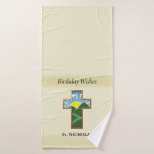 Birthday Cross Priest Personalized Bath Towel