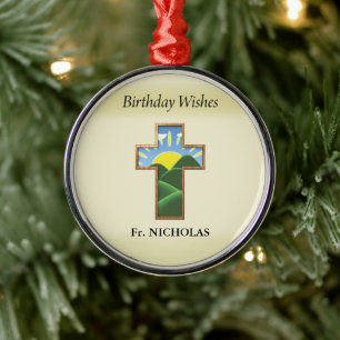 Birthday Cross Priest Personalized Metal Ornament