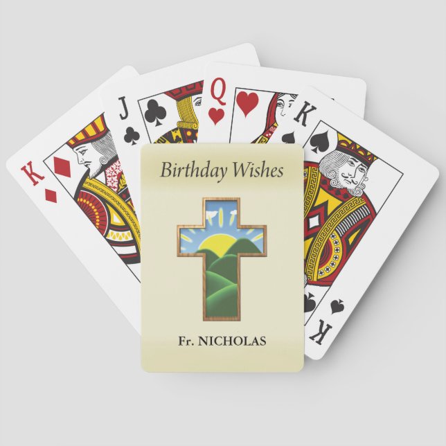 Birthday Cross Priest Personalized Playing Cards (Back)