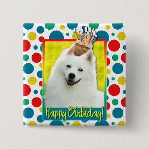 Birthday Cupcake - American Eskimo 2 Inch Square Button