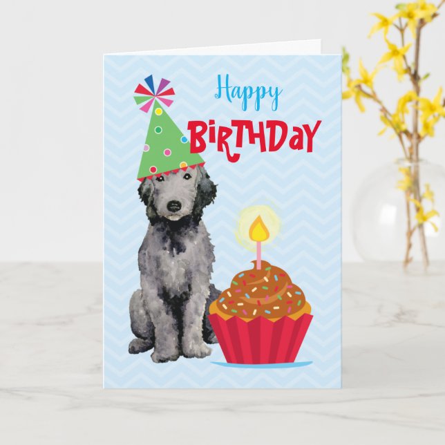 Birthday Cupcake Bedlington Terrier Card (Yellow Flower)