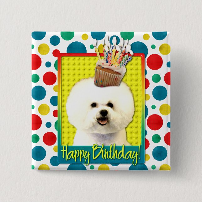 Birthday Cupcake - Bichon Frise 2 Inch Square Button (Front)