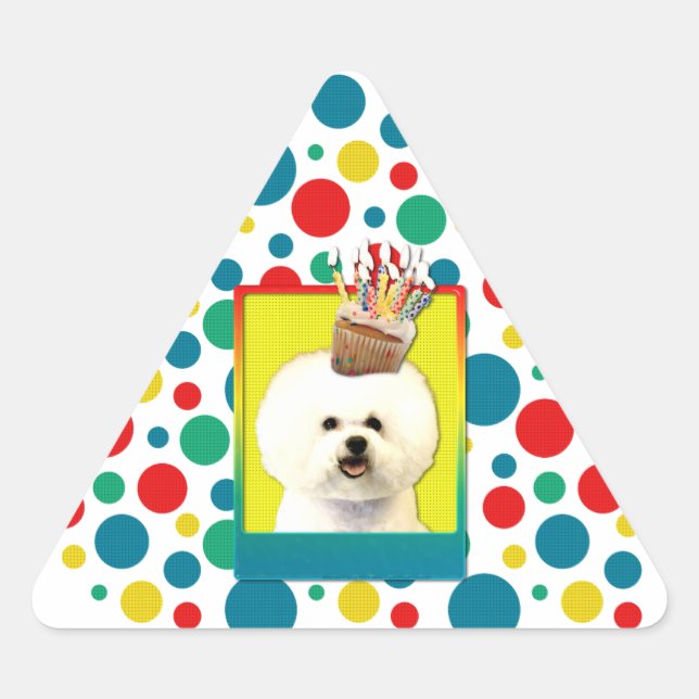 Birthday Cupcake - Bichon Frise Triangle Sticker (Front)