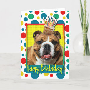 Birthday Cupcake - Bulldog - Dark Card