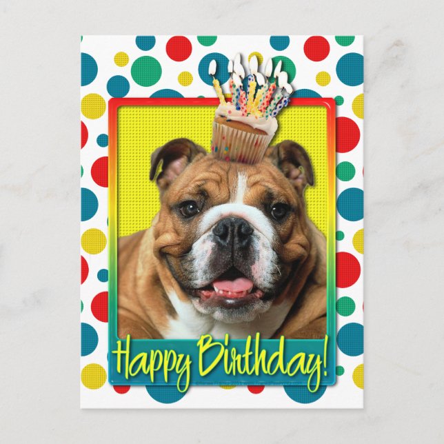 Birthday Cupcake - Bulldog - Dark Postcard (Front)