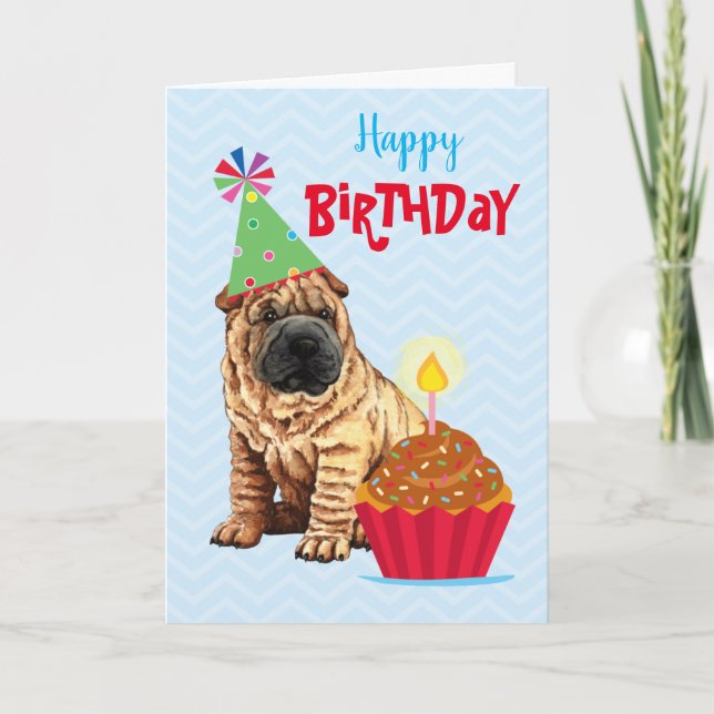 Birthday Cupcake Chinese Shar-Pei Card (Front)