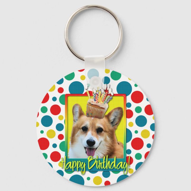 Birthday Cupcake - Corgi - Owen Keychain (Front)
